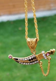 Kirpan pendant punjabi sikh stunning stones gold plated lovely dagger sword ccc7