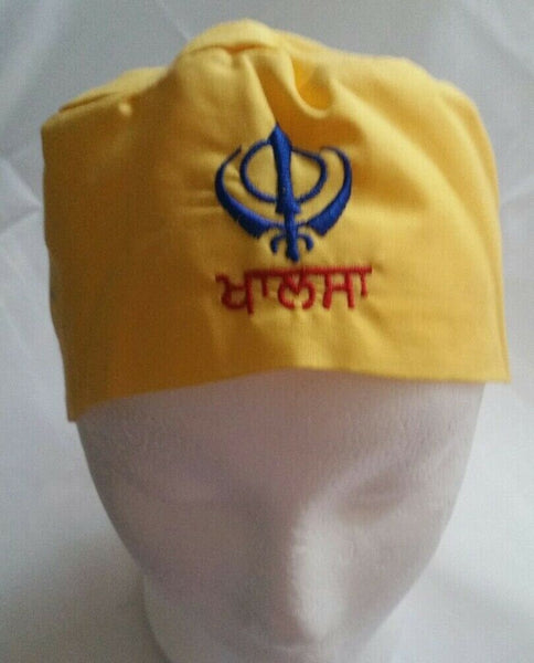 Sikh punjabi yellow kids infants baby patka pathka khanda bandana head wrap gear