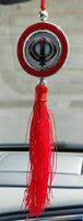 Guru nanak photo and stunning khanda punjabi sikh pendant car rear mirror red ss