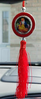 Guru nanak photo and stunning khanda punjabi sikh pendant car rear mirror red ss