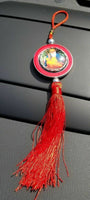 Guru nanak photo and stunning khanda punjabi sikh pendant car rear mirror red ss