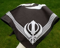 Sikh punjabi singh kaur black khalsa khanda bandana head wrap gear rumal hanky y