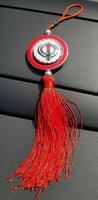 Guru nanak photo and stunning khanda punjabi sikh pendant car rear mirror red ss