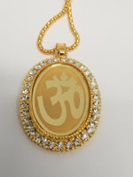 Gold plated stunning diamante hindu om legend pendant punjabi car rear mirror