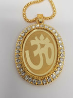 Gold plated stunning diamante hindu om legend pendant punjabi car rear mirror