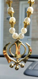 Gold plated stunning large khanda punjabi sikh pendant car rear mirror bead mala