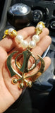 Gold plated stunning large khanda punjabi sikh pendant car rear mirror bead mala