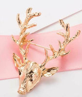 Unisex animal christmas xmas popular cute gold deer antlers head pin brooche b3