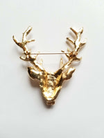 Unisex animal christmas xmas popular cute gold deer antlers head pin brooche b3