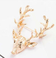 Unisex animal christmas xmas popular cute gold deer antlers head pin brooche b3