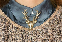 Unisex animal christmas xmas popular cute gold deer antlers head pin brooche b3