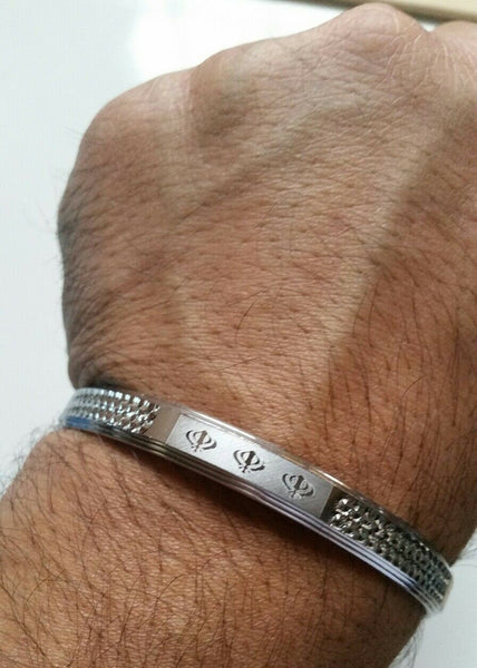 New silver plated laser engraved khandas sikh singh khalsa kara bangle kada d6