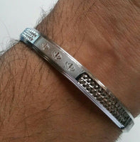 New silver plated laser engraved khandas sikh singh khalsa kara bangle kada d6