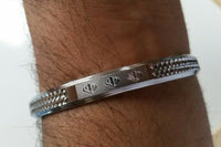 New silver plated laser engraved khandas sikh singh khalsa kara bangle kada d6