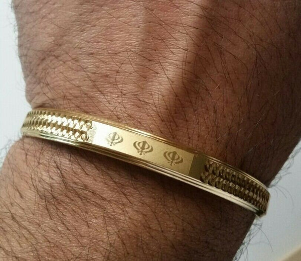 Sikh Kara Gold Plated Laser Engraved Khandas Kaur Singh Khalsa Bangle Kada D7