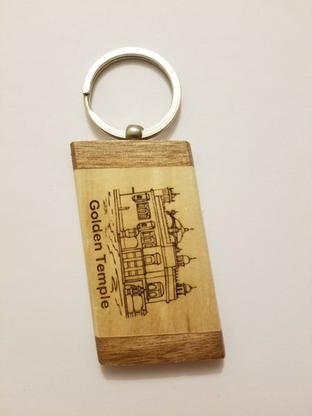 Sikh punjab wooden golden temple singh kaur khalsa hindu key chain key ring gift