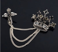 King crown cross lucky vintage look silver plated celebrity broach queen pin s5