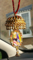 Gold plated sikh guru nanak guru gobind singh pendant chabba car mirror hanging