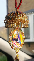 Gold plated sikh guru nanak guru gobind singh pendant chabba car mirror hanging