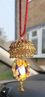 Gold plated sikh guru nanak guru gobind singh pendant chabba car mirror hanging