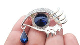 Eye tear drop brooch gold or silver plated blue black stunning diamonte pin u5