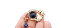 Eye tear drop brooch gold or silver plated blue black stunning diamonte pin u5