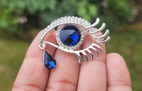 Eye tear drop brooch gold or silver plated blue black stunning diamonte pin u5