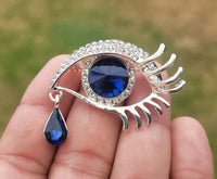 Eye tear drop brooch gold or silver plated blue black stunning diamonte pin u5