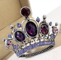 Jubilee crown brooch pink vintage look queen broach silver plated pin ggg101