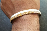 Two tone silver gold plated waheguru engraved sikh singh khalsa kara bangle t1