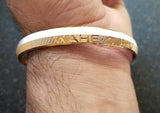 Two tone silver gold plated waheguru engraved sikh singh khalsa kara bangle t1