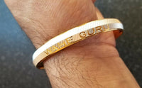 Two tone silver gold plated waheguru engraved sikh singh khalsa kara bangle t1