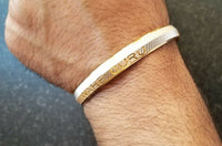 Two tone silver gold plated waheguru engraved sikh singh khalsa kara bangle t1