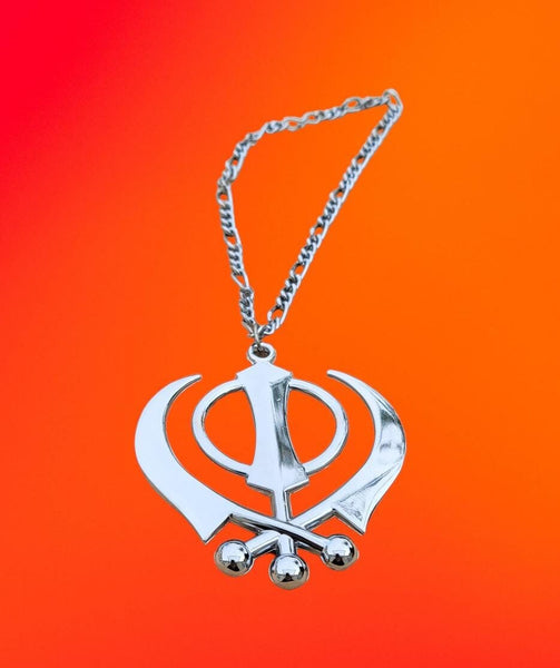 Large stainless steel punjabi sikh large khanda pendant car rear mirror hanging