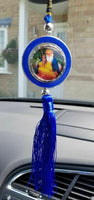 Guru nanak photo stunning khanda punjabi sikh pendant car rear mirror blue ss