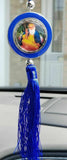 Guru nanak photo stunning khanda punjabi sikh pendant car rear mirror blue ss