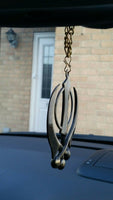 Large punjabi sikh steel khanda antique gold colour car mirror hanging pendant