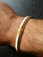 Two Tone Silver Gold Plated Laser Khandas Engraved Sikh Singh Khalsa Kara Bangle