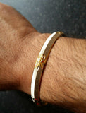 Two Tone Silver Gold Plated Laser Khandas Engraved Sikh Singh Khalsa Kara Bangle