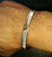 Two Tone Silver Gold Plated Laser Khandas Engraved Sikh Singh Khalsa Kara Bangle