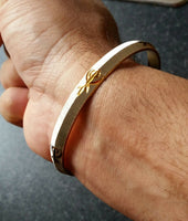 Two Tone Silver Gold Plated Laser Khandas Engraved Sikh Singh Khalsa Kara Bangle