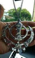 Wide silver aluminium khanda punjabi sikh pendant car rear mirror hanging chain