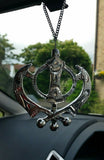 Wide silver aluminium khanda punjabi sikh pendant car rear mirror hanging chain