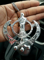 Wide silver aluminium khanda punjabi sikh pendant car rear mirror hanging chain