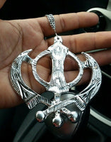 Wide silver aluminium khanda punjabi sikh pendant car rear mirror hanging chain