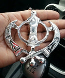 Wide silver aluminium khanda punjabi sikh pendant car rear mirror hanging chain