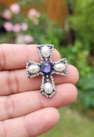 Royal cross brooch vintage look silver plated celebrity broach queen pin k47 new