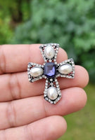 Royal cross brooch vintage look silver plated celebrity broach queen pin k47 new