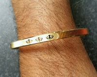 Sikh Kara Gold Plated Laser engraved Khanda Singh Karra Khalsa Kada Bangle QE2