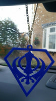 Blue acrylic khanda punjabi sikh pendant singh car rear mirror hanging chain new